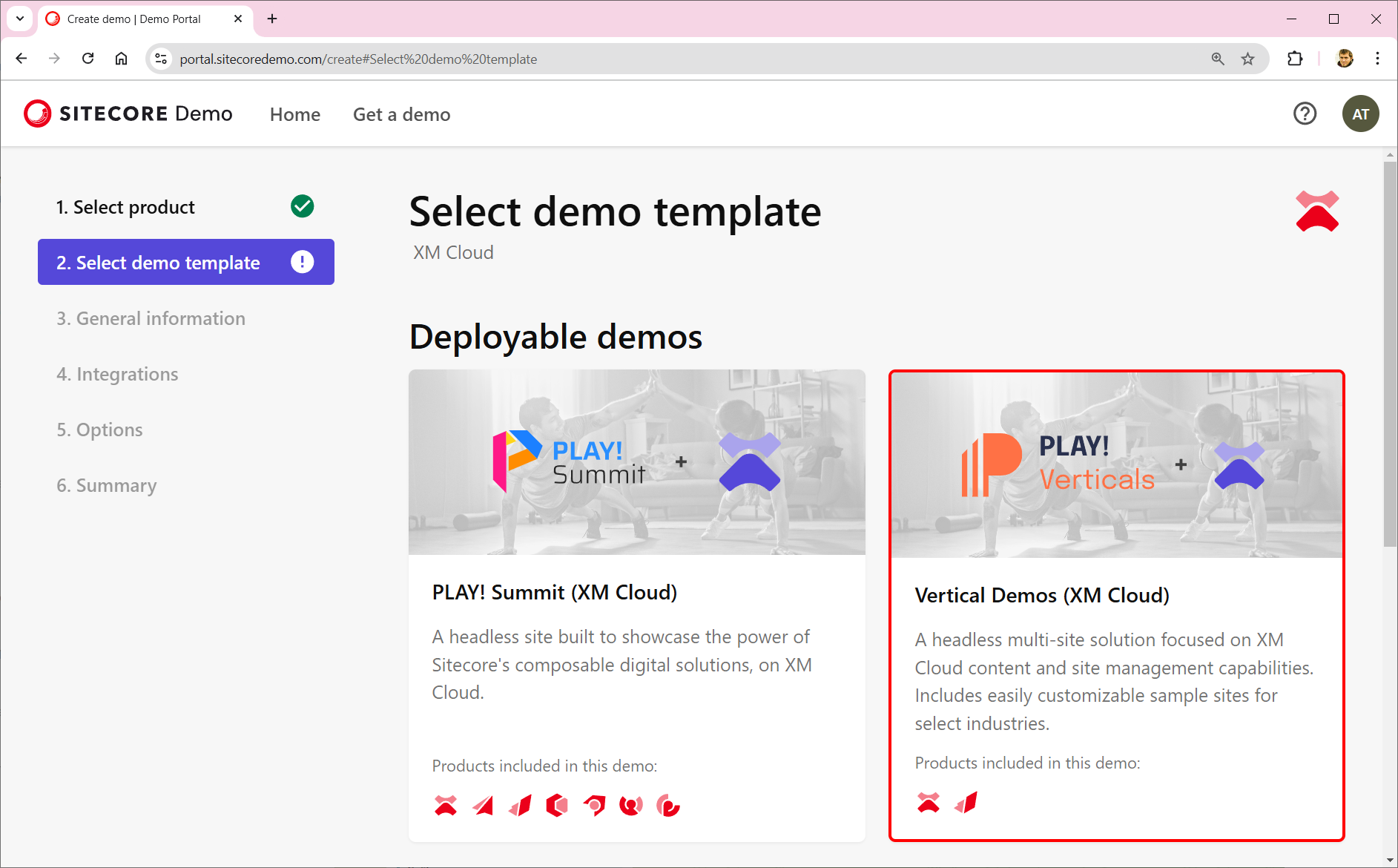 "Demo Template Selection"
