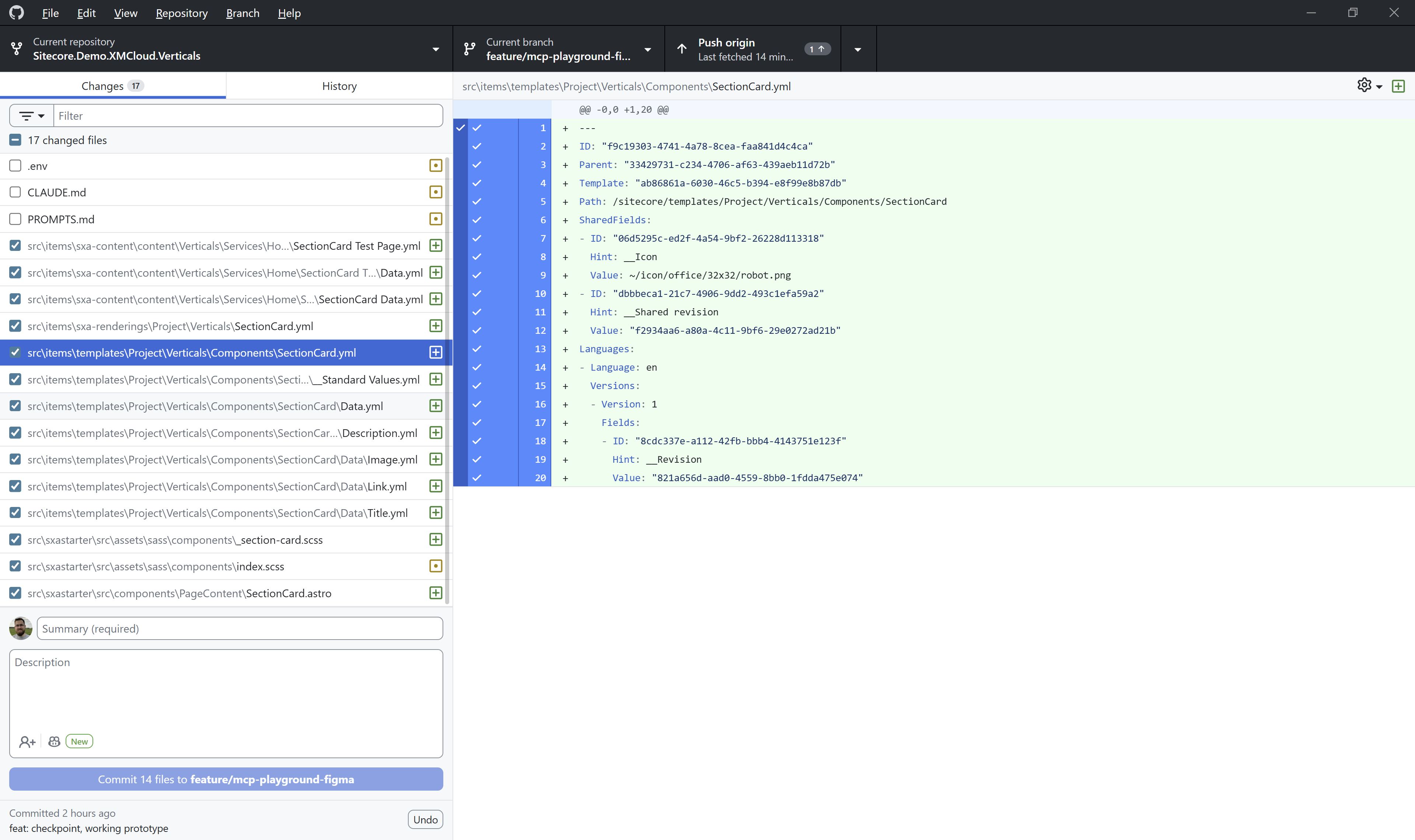 Code review showing all generated files ready for commit